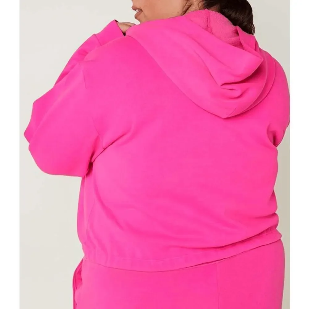 PINK Victorias Secret Cinched‎ Crop Hoodie & Sweatpants Atomic Pink Set L/XL - Picture 8 of 11